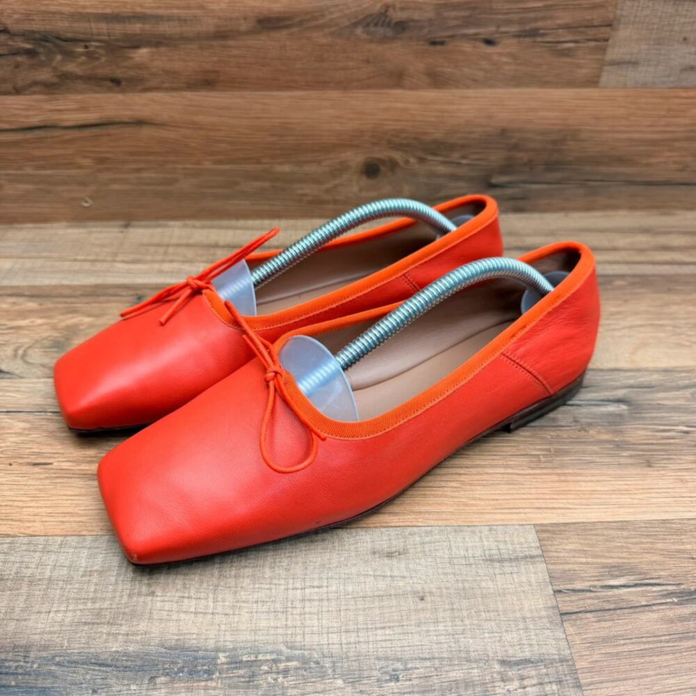 Mansur Gavriel Size 6 36EU Square Toe Pink Leather  Ballerina Flats